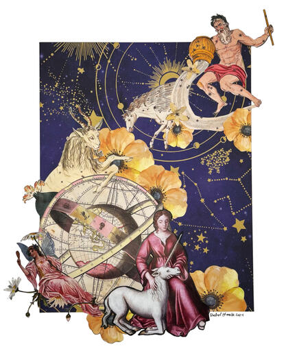 Stories Among Stars - 2024. Analog Collage. 11" x 14"