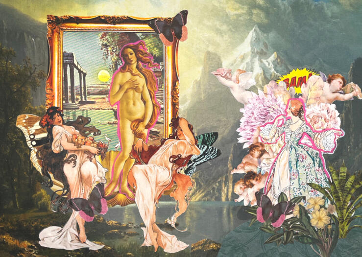 Do You Think She Listens to Girl in Red? - 2023. Mixed Media Collage. 9&quot; x 12&quot;