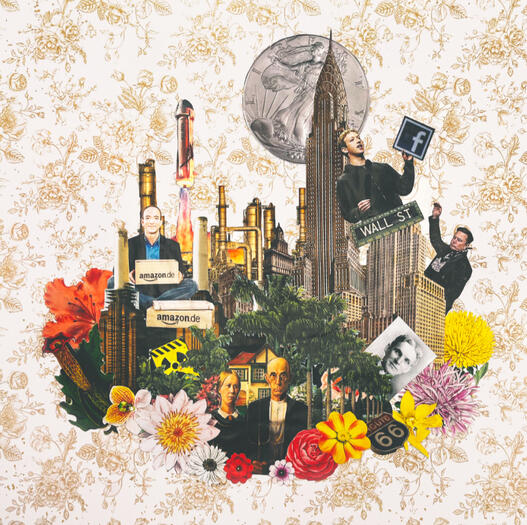 Everything's Fine (Alt: Pull Up Your Bootstraps) - 2023. Analog Collage. 10" x 10"
